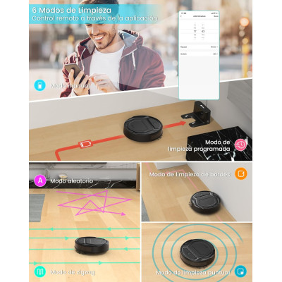 LEFANT Robot Aspirador 2200Pa, Aspirador Robot Autonomía de 120 Min, WiFi/App/Alexa, Sensor de Anticolisión/Caída Navegación