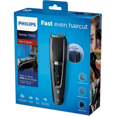 PHILIPS HC7650 / 15 - Afeitadora / recortadora de cabello y barba Serie 7000 con bolsa de viaje y kit de peluquero