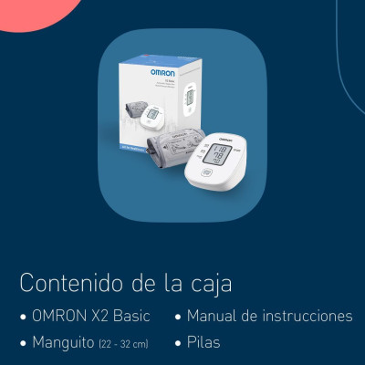 OMRON X2 Basic Tensiómetro de Brazo digital, medición precisa de la presión arterial y el pulso, validado clinicamente, 1 Unidad