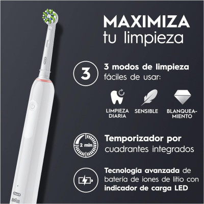 Oral-B Pro 3 3900N Cepillos de Dientes Eléctricos (Pack de 2) con Mango Recargable y 2 Cabezales de Recambio, Diseñado por