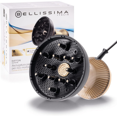 Bellissima Imetec Diffon Supreme, Difusor de aire caliente para cabello rizado, XL con 12 dedos, tecnología cerámica y aceite de