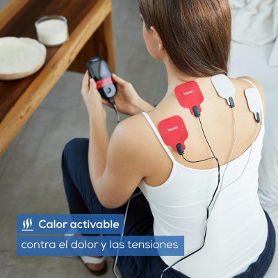 Beurer EM 59 Electroestimulador digital con función calor, tens, ems y masaje, 2 canales, función calor, 4 electrodos, con pads