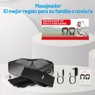 TAKRINK Masajeador Shiatsu 16 Cabezales de Masaje Integrados Masajeador de Hombros Cuello 3 Niveles de Velocidad Dirección