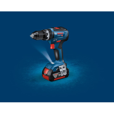 Bosch Professional 18V System GSB 18V-55 - Taladro percutor a batería (Brushless, 55 Nm, 2 baterías x 4.0 Ah, set 82 accesorios,