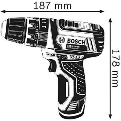 Bosch Professional 12V System GSB 12V-15 - Taladro percutor a batería (30 Nm, 1300 rpm, 2 baterías x 2.0 Ah, en L-BOXX)