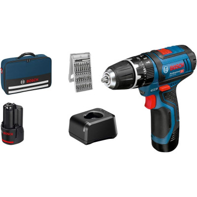 Bosch Professional 12V System GSB 12V-15 - Taladro percutor a batería (30 Nm, 1300 rpm, 2 baterías x 2.0 Ah, en L-BOXX)