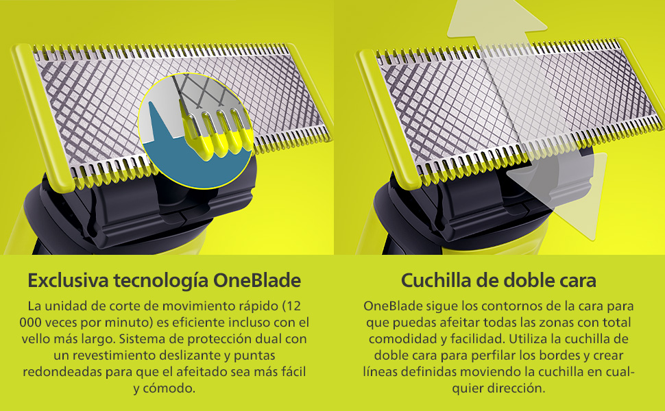 Exclusiva tecnología OneBlade. Cuchilla de doble cara.